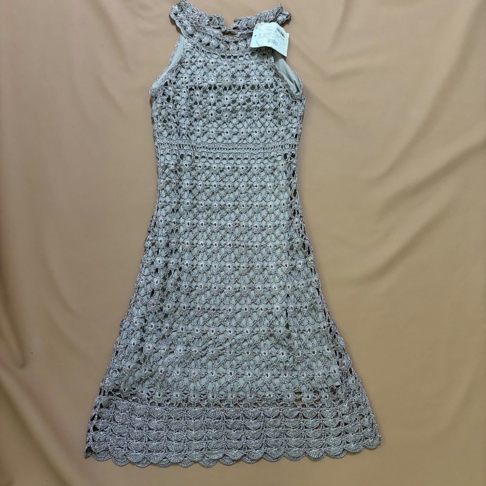 INC International Concepts Metallic Crochet Halter Dress XS Boho Cocktail Party